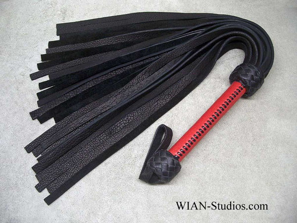 Black Buffalo Flogger, Red Bullhide Laced Handle