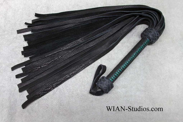 Black Buffalo Flogger, Green Kangaroo Laced Handle