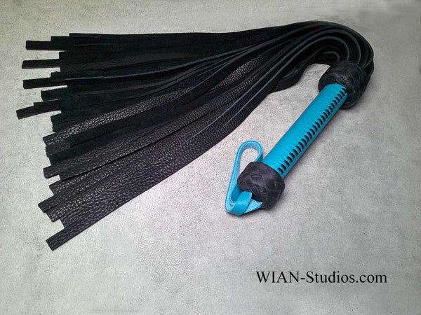 Black Bullhide Flogger, Turquoise Laced Handle