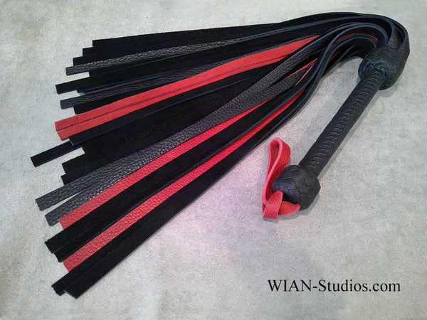 Black and Red Bullhide Flogger, Black Laced Handle