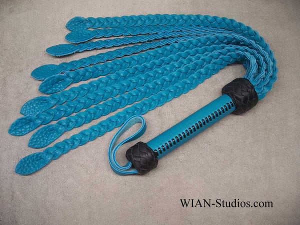 Turquoise Bull Hide Flat Braid Cat O Nine, Turquoise Handle