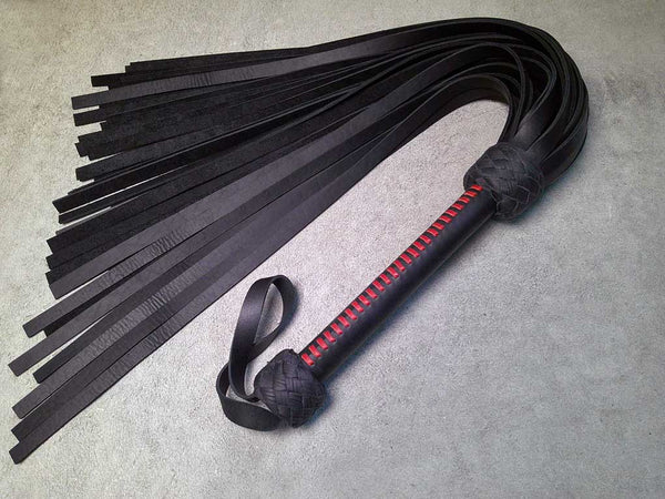 Black Cowhide Flogger, Heavy, Sting, Laced Handle