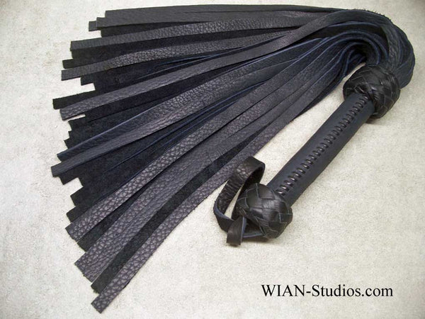 Navy Blue Deer Hide Flogger, Heavier Hide, Wider Handle