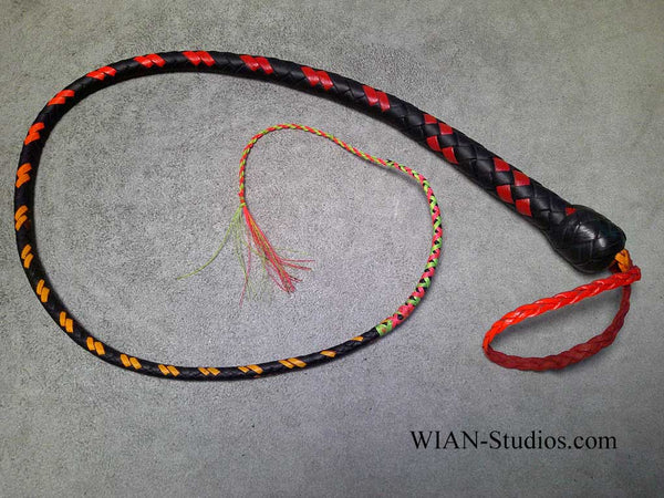 Signal Whip, Black with Red. Orange Fade. UV Reactive, 2.5'