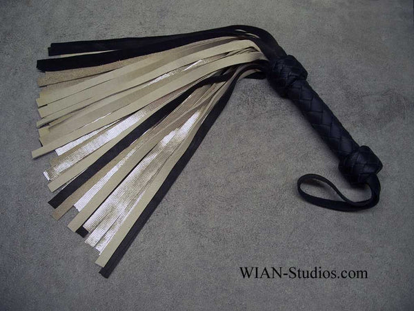 Black, Ivory and Gold Metallic Cowhide Flogger, Small
