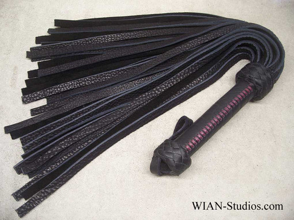 Black Buffalo Flogger, Wider Black Handle laced in Purple Kangaroo