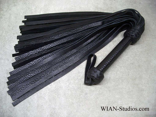 Black Buffalo and Bullhide Flogger, Wider Black Bullhide Laced Handle