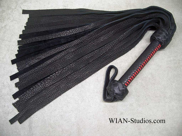 Black Buffalo Flogger, Red Kangaroo Laced Handle