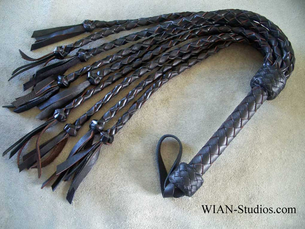 Heavy Round Braid Cat-O-Nine in Black and Chocolate Brown
