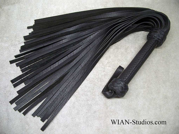 Black Cowhide Flogger, Heavy, Sting, Wide Handle
