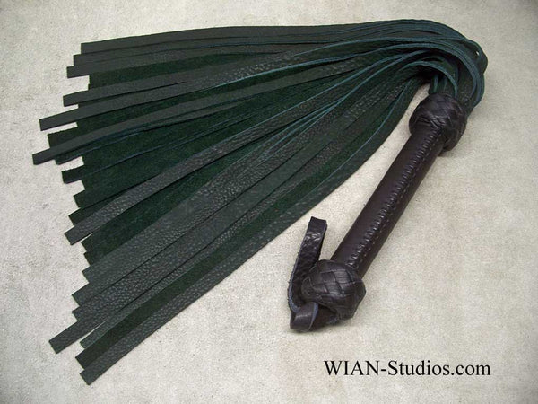 Green Heavy Cowhide Flogger, Wide Handle