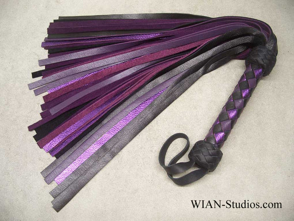 Black, Purple and Metallic Purple Cowhide Flogger, Medium