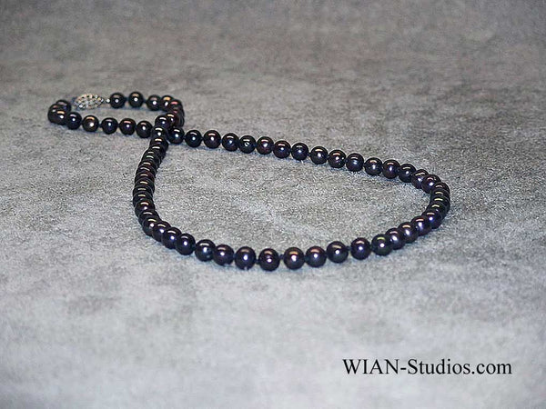 Black Peacock Pearl Necklace, 6mm, 20"