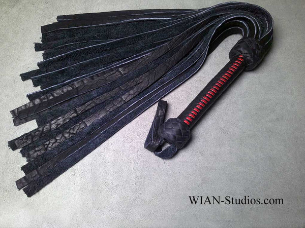 Black Buffalo Flogger, Red Kangaroo Laced Handle