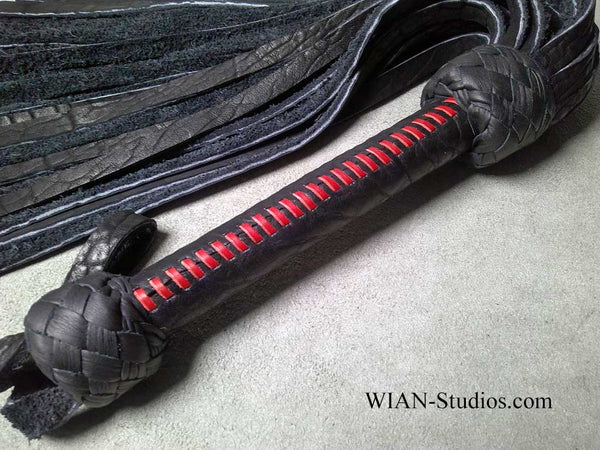 Black Buffalo Flogger, Red Kangaroo Laced Handle