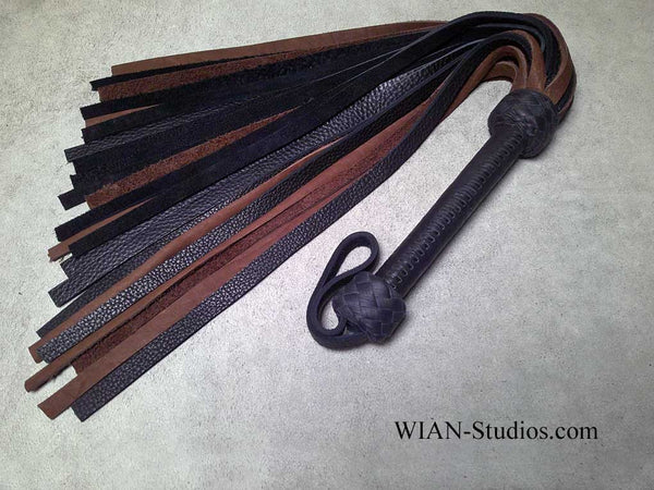 Acorn Brown and Black Buffalo Flogger, Black Buffalo Laced Handle