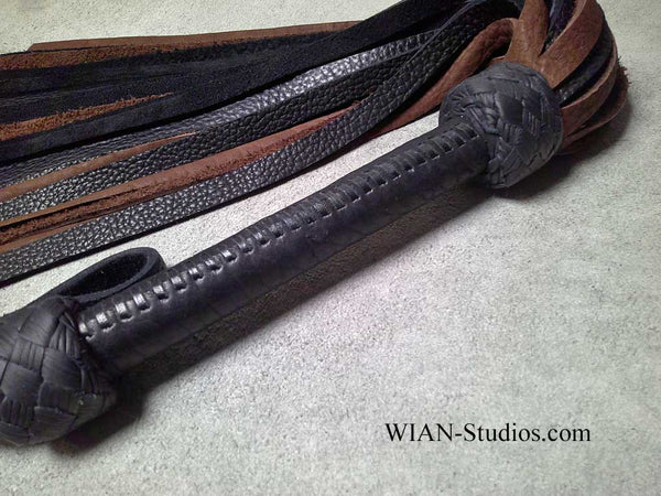 Acorn Brown and Black Buffalo Flogger, Black Buffalo Laced Handle