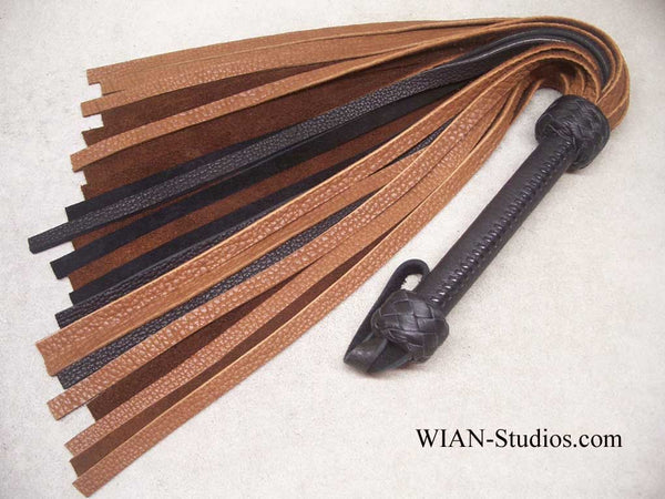 Acorn Brown and Black Buffalo Flogger, Black Buffalo Laced Handle