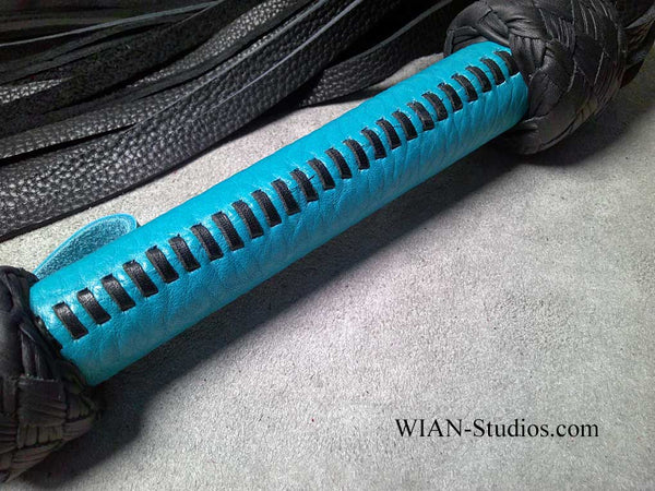 Black Bullhide Flogger, Turquoise Laced Handle