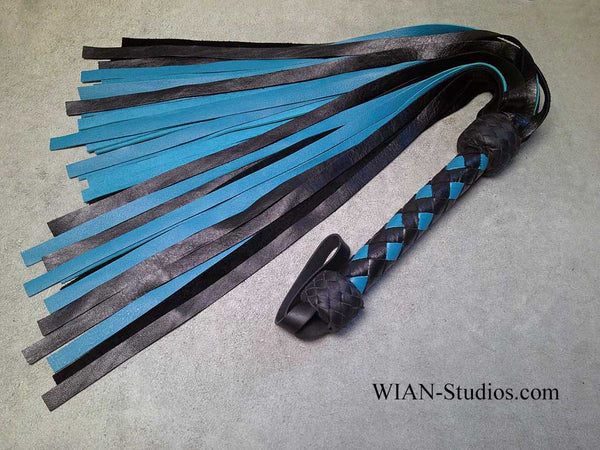 Black and Turquoise Cowhide Flogger