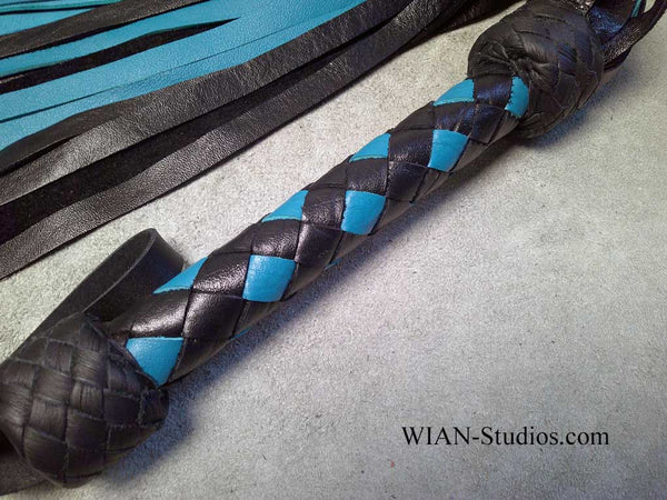 Black and Turquoise Cowhide Flogger