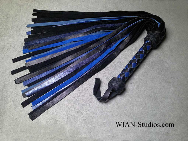 Black, Royal Blue and Metallic Blue Cowhide Flogger