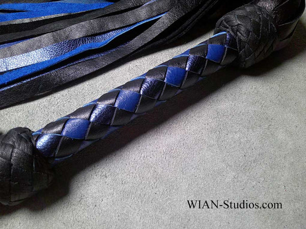 Black, Royal Blue and Metallic Blue Cowhide Flogger