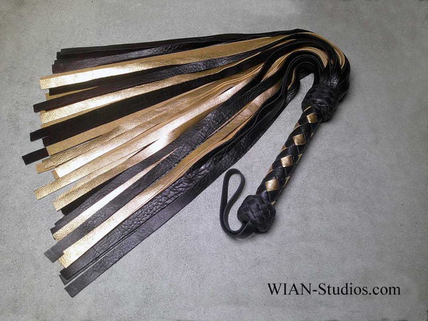 Black and Metallic Gold Cowhide Flogger