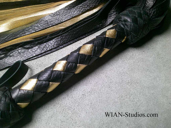 Black and Metallic Gold Cowhide Flogger