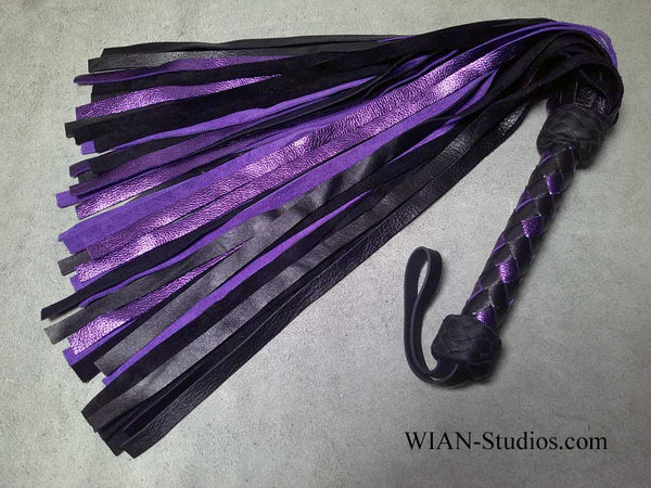 Black and Metallic Purple Cow Flogger