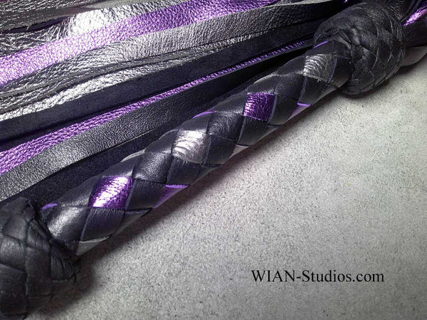 Black, Metallic Purple, and Metallic Silver Cowhide Flogger