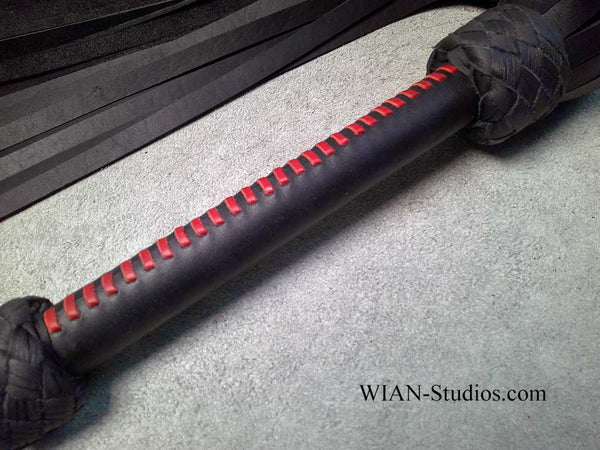Black Cowhide Flogger, Heavy, Sting, Laced Handle
