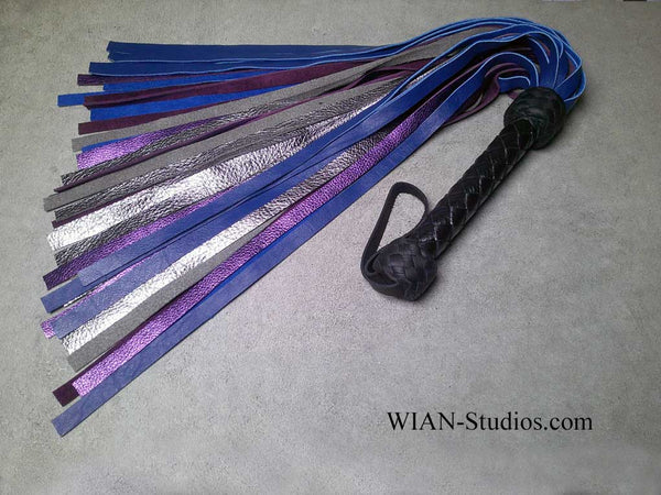Royal Blue, Metallic Purple and Metallic Silver Cowhide Flogger