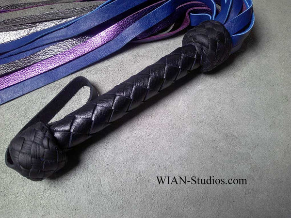 Royal Blue, Metallic Purple and Metallic Silver Cowhide Flogger