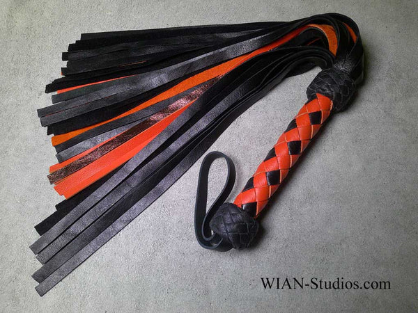 Black, Orange and Gold Cowhide Flogger, Medium