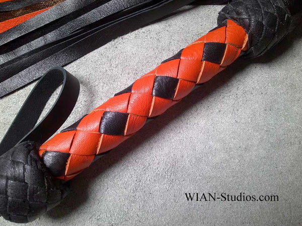 Black, Orange and Gold Cowhide Flogger, Medium