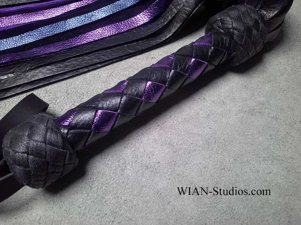Black, Metallic Purple and Metallic Sapphire Blue Cowhide Flogger, Medium
