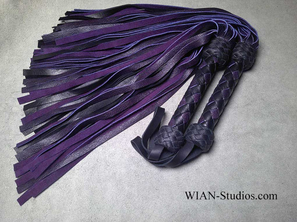 Purple Moose and Black Cowhide Flogger, Set or Single, Medium Length