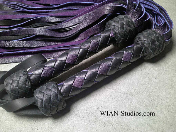 Purple Moose and Black Cowhide Flogger, Set or Single, Medium Length