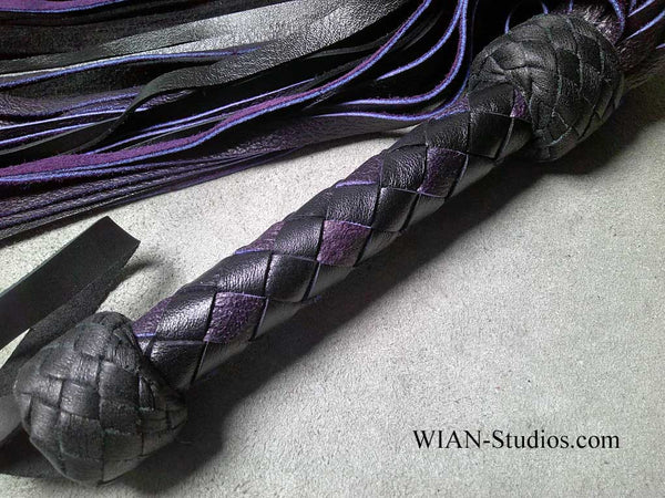 Purple Moose and Black Cowhide Flogger, Set or Single, Medium Length