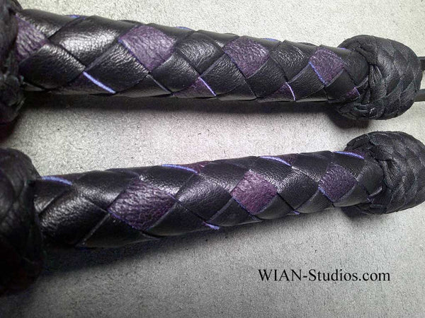 Purple Moose and Black Cowhide Flogger, Set or Single, Medium Length