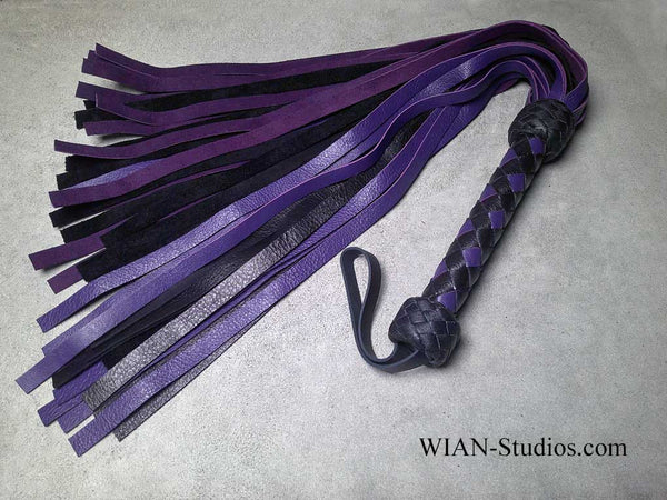Purple and Black Cowhide Flogger