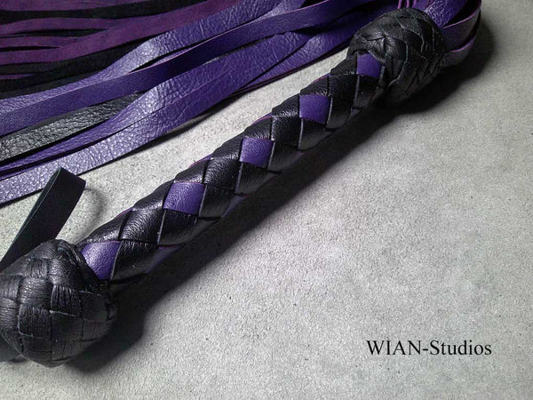 Purple and Black Cowhide Flogger