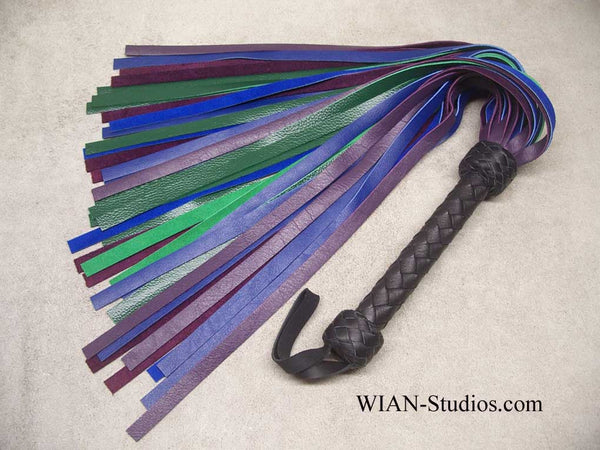 Purple, Blue and Green Cowhide Flogger, the Cool End of the Rainbow
