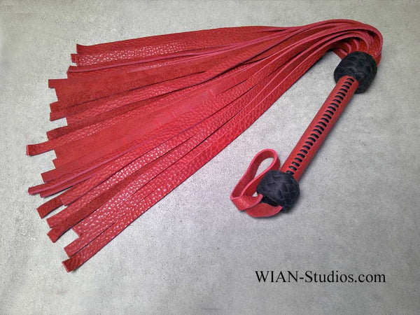 Red Cowhide Flogger, Heavier Hide