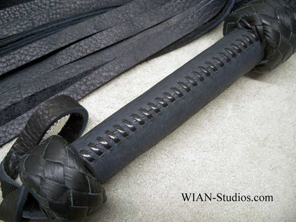 Navy Blue Deer Hide Flogger, Heavier Hide, Wider Handle
