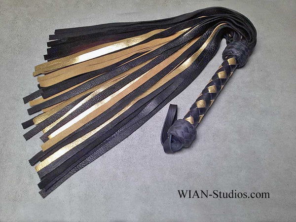 Black Elk and Metallic Gold Cowhide Flogger