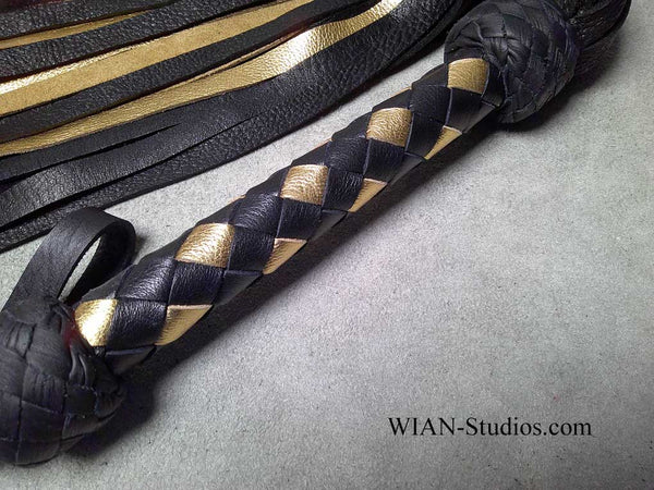 Black Elk and Metallic Gold Cowhide Flogger