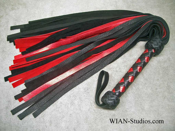 Black Elk and Red Metallic Cowhide Flogger