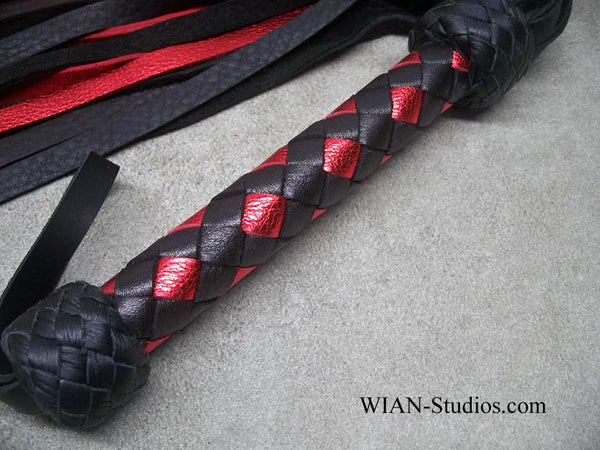Black Elk and Red Metallic Cowhide Flogger
